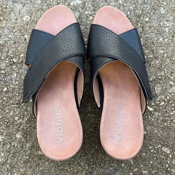 Vionic Leticia Black Leather Lizard Criss Cross Sandal Arch Wedge Women’s Sz 6 - Picture 8 of 8